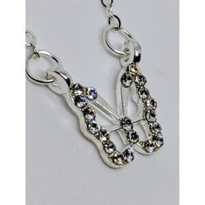Brand New Womens Silver Plated CZ Butterfly Necklace W/ 16-17in Adjustable Chain